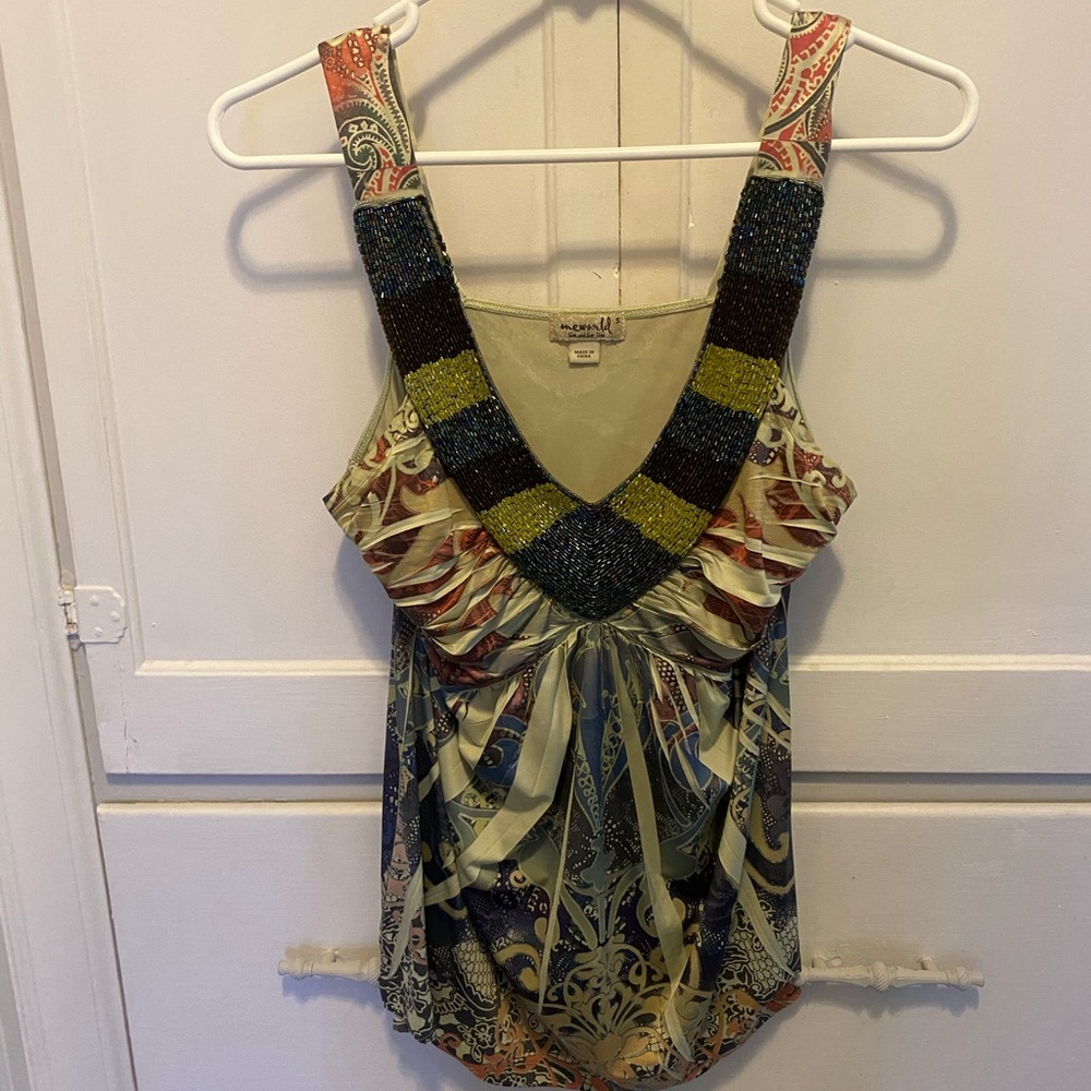 ONE WORLD Multicolor Beaded Tank Top